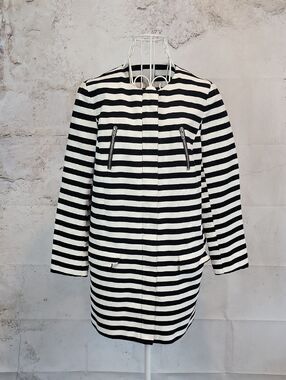 Halogen Black and White Striped Long Jacket Womens Size M